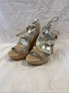 Guess Nude and Silver Wedge Platform Slingbacks